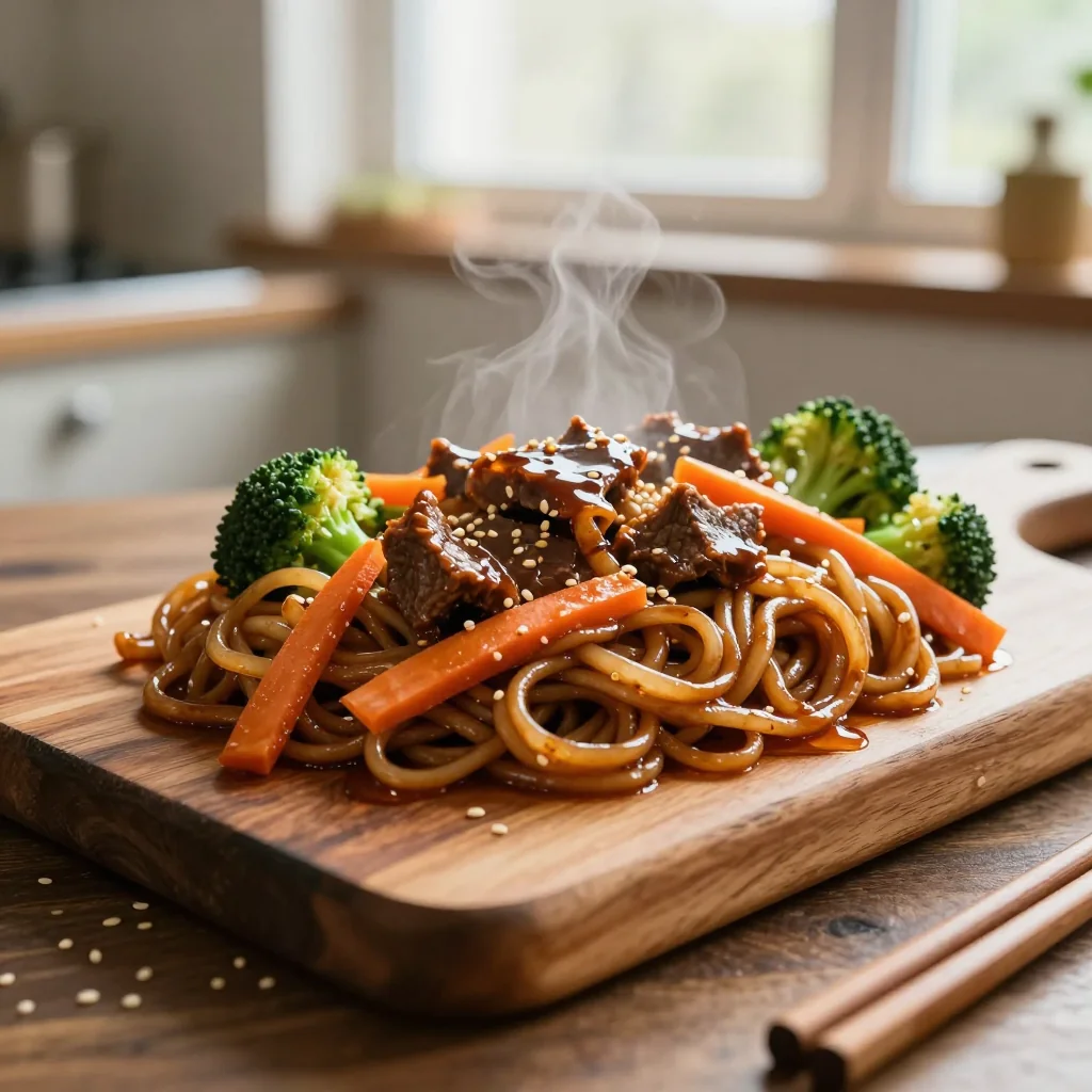 Beef Lo Mein with Broccoli and Carrots