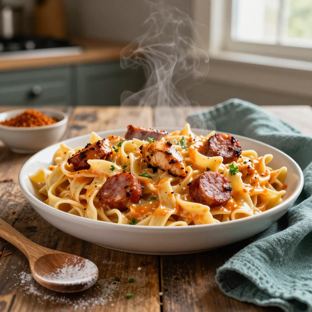 Cajun Chicken and Sausage Pasta Creamy Sauce