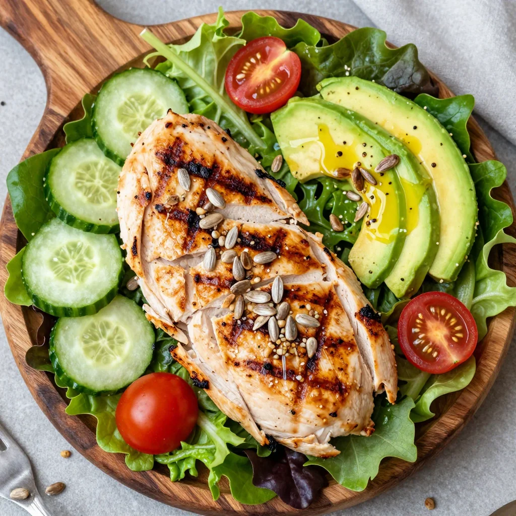 Clean Eating Grilled Chicken Salad with Avocado for Lunch