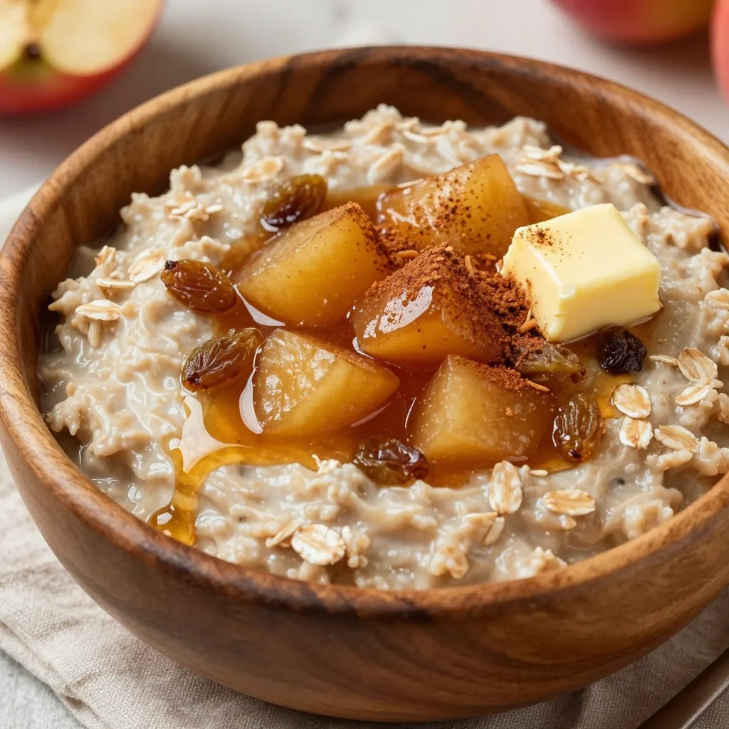 Warm Oatmeal with Stewed Apples for Breakfast