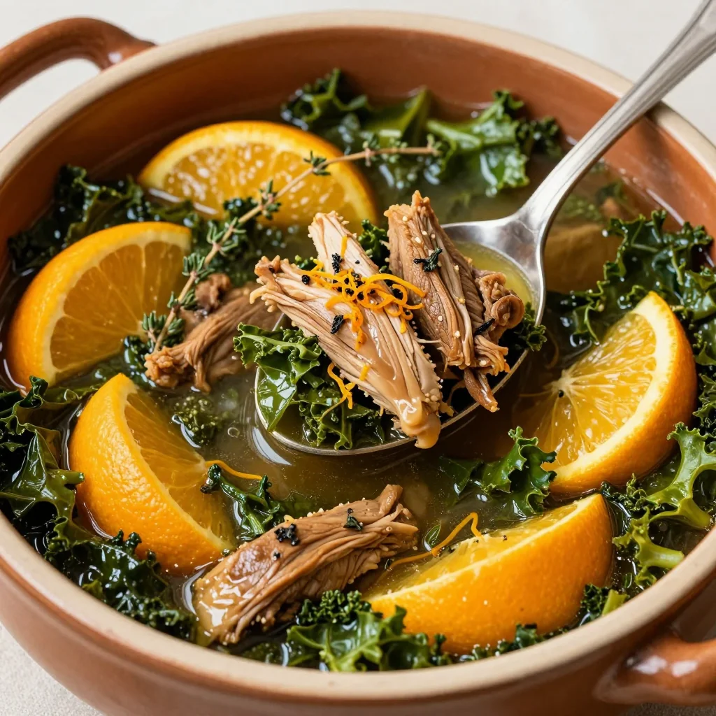 slow cooker turkey and kale stew with citrus for winter comfort
