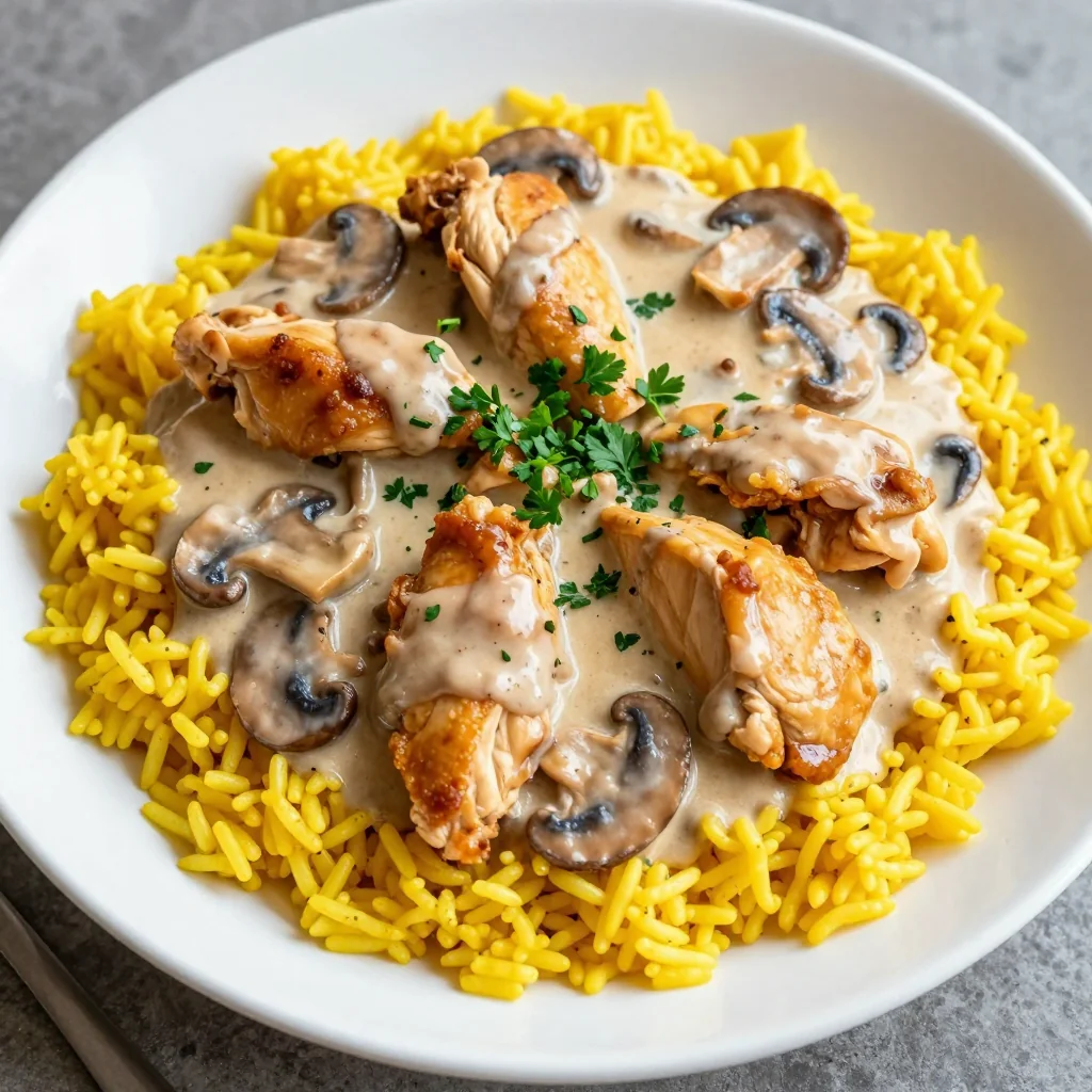 Kid-Friendly Chicken and Rice with Creamy Mushroom Sauce