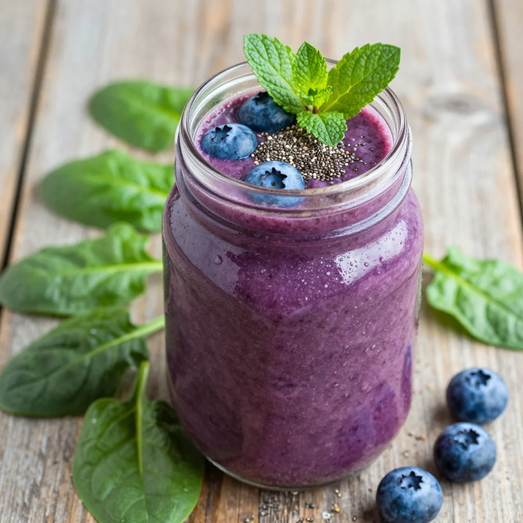 Blueberry Spinach Detox Smoothie For Breakfast