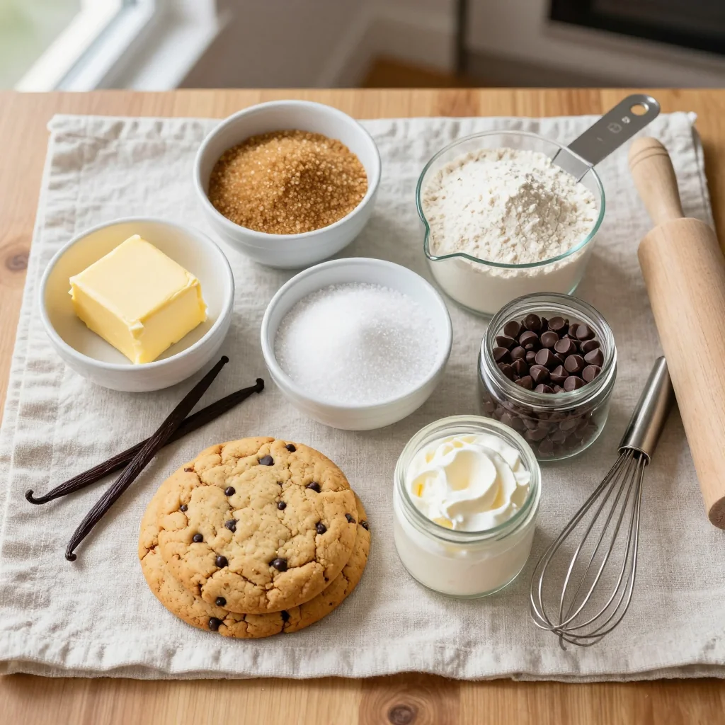 All ingredients laid out for Skillet Cookie with Ice Cream