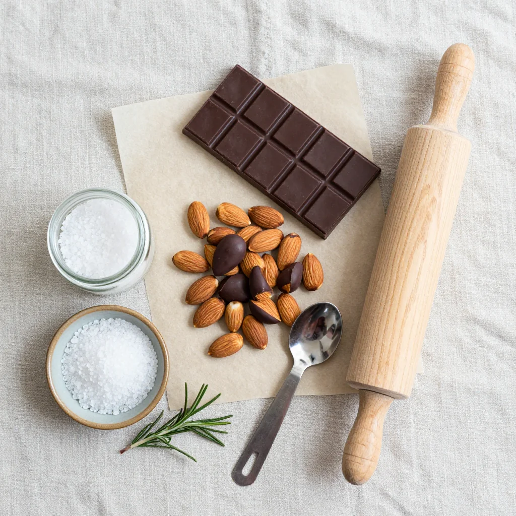 All ingredients for Chocolate Covered Almonds with Sea Salt