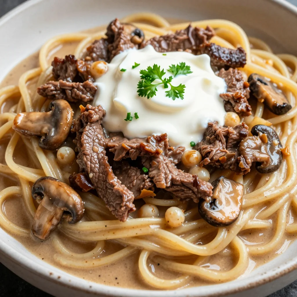 Cozy Creamy Beef Stroganoff Over Egg Noodles That Is A Classic Comfort Meal
