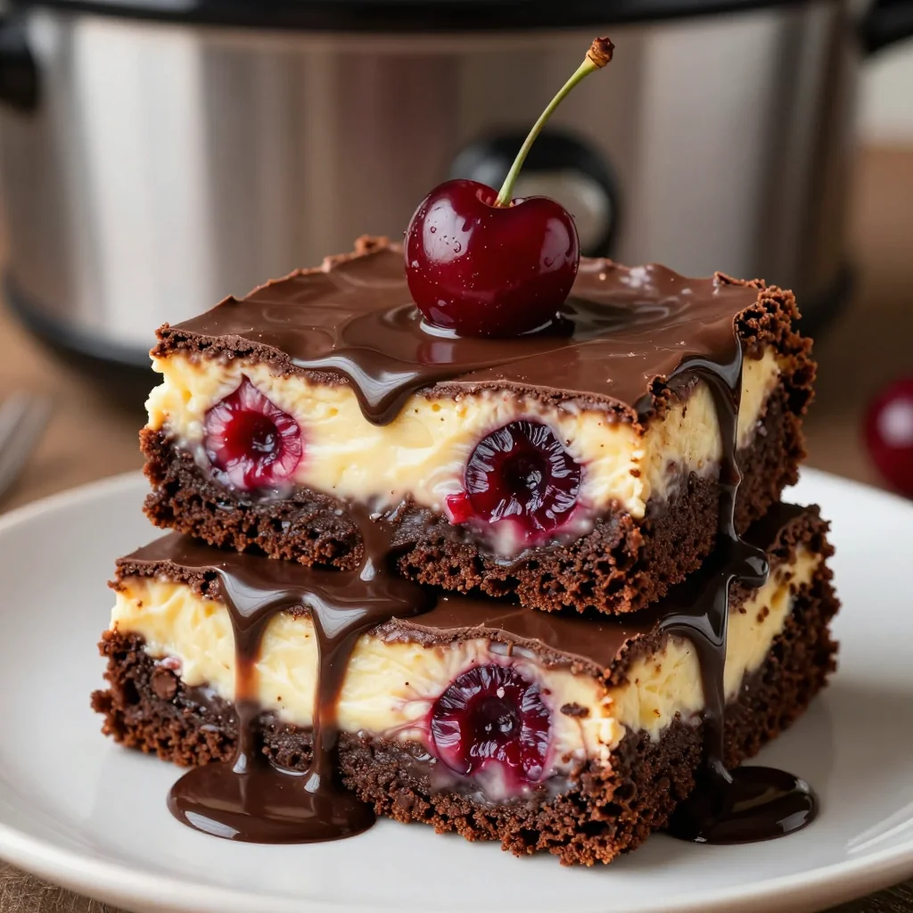 Indulgent Slow Cooker Chocolate Cherry Cheesecake Brownies