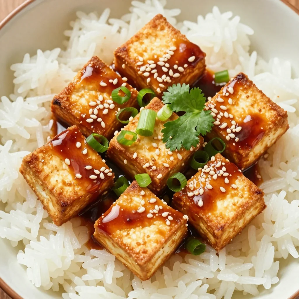 Crispy Baked Tofu with Teriyaki Sauce and Sesame Seeds