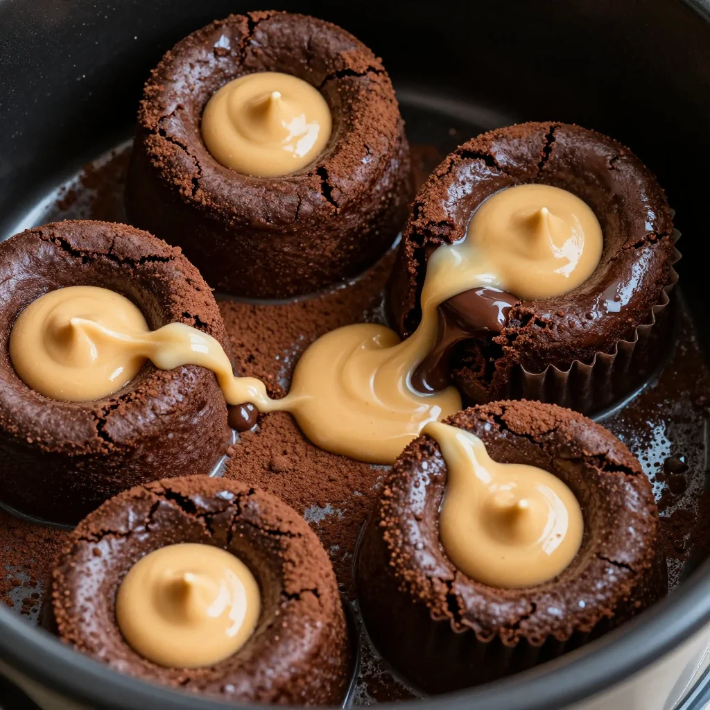 Indulgent Slow Cooker Chocolate Peanut Butter Lava Cakes