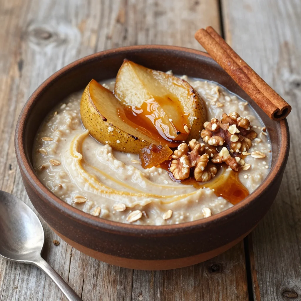 Warm Spiced Pear and Ginger Oatmeal for Cold January Mornings