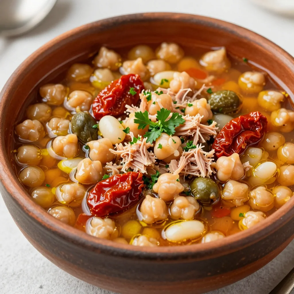 Pantry Soup with Canned Tuna and Mediterranean Flavors