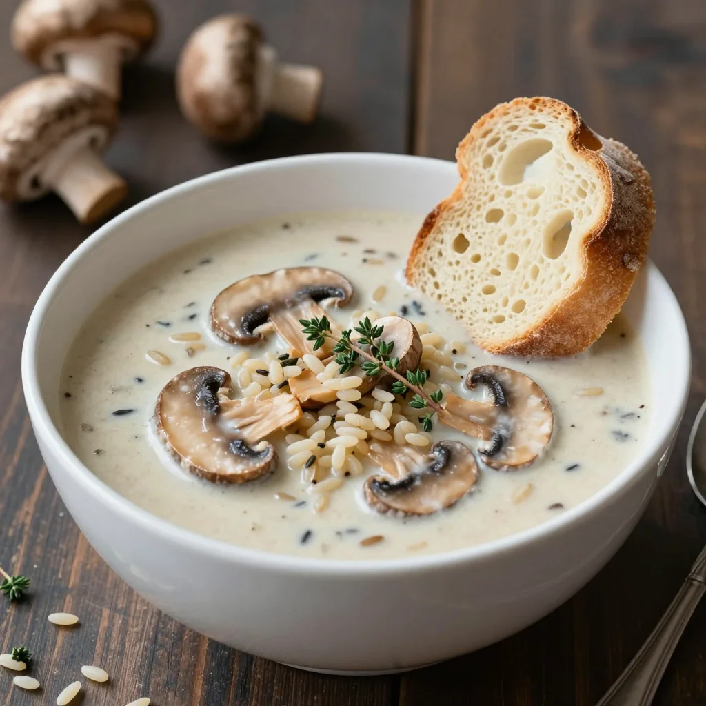 Cozy Creamy Mushroom and Wild Rice Soup That is Vegetarian