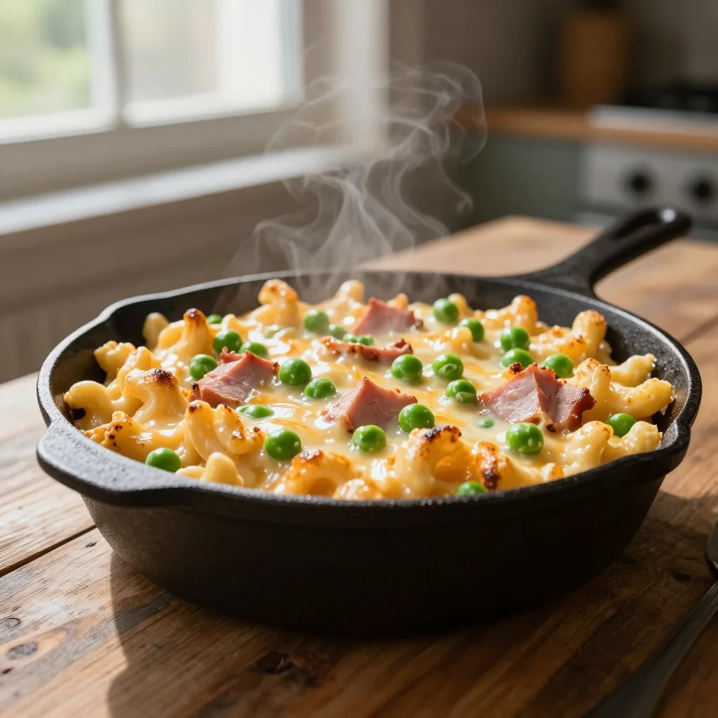 Mac and Cheese with Ham and Peas