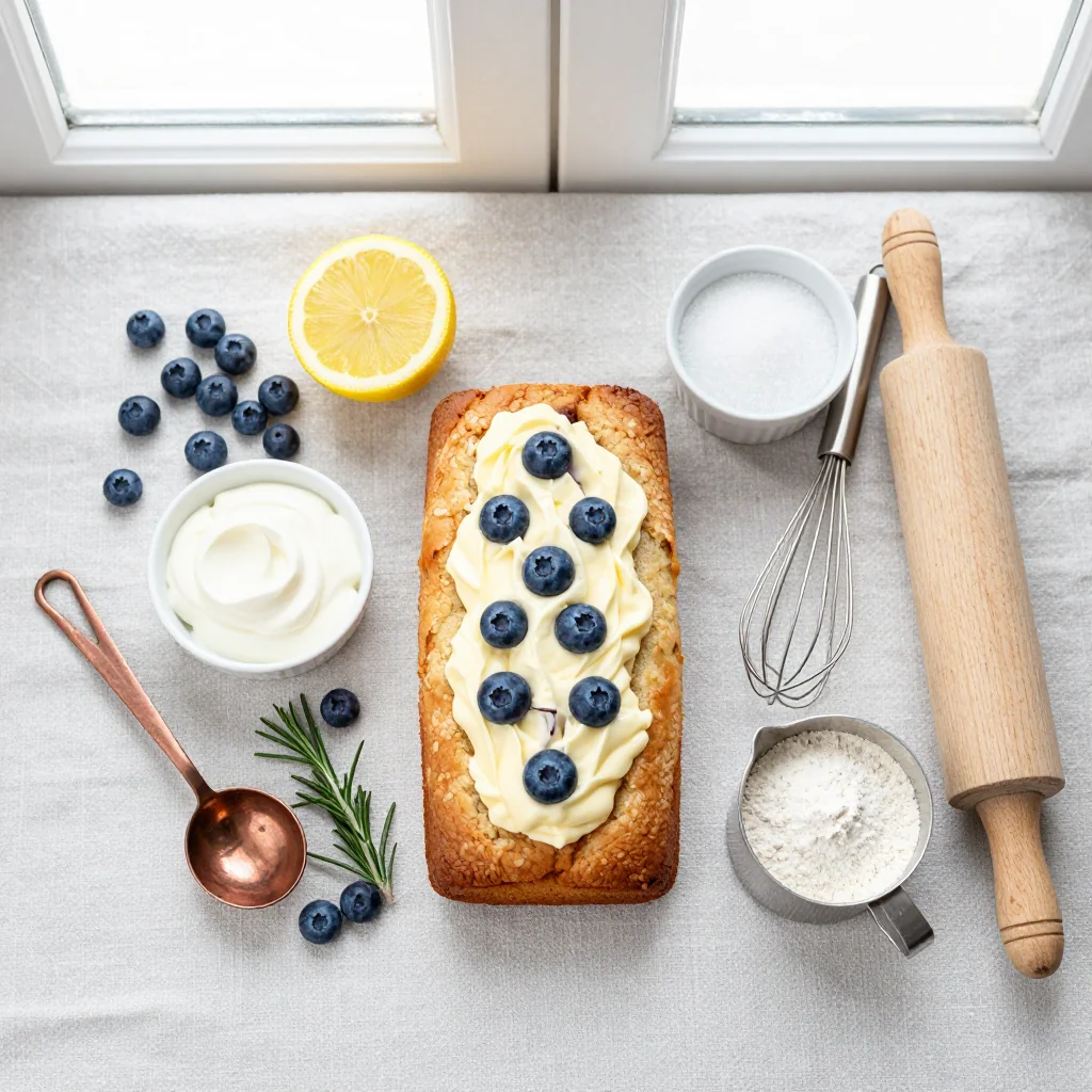 All ingredients for Lemon Blueberry Sour Cream Coffee Cake