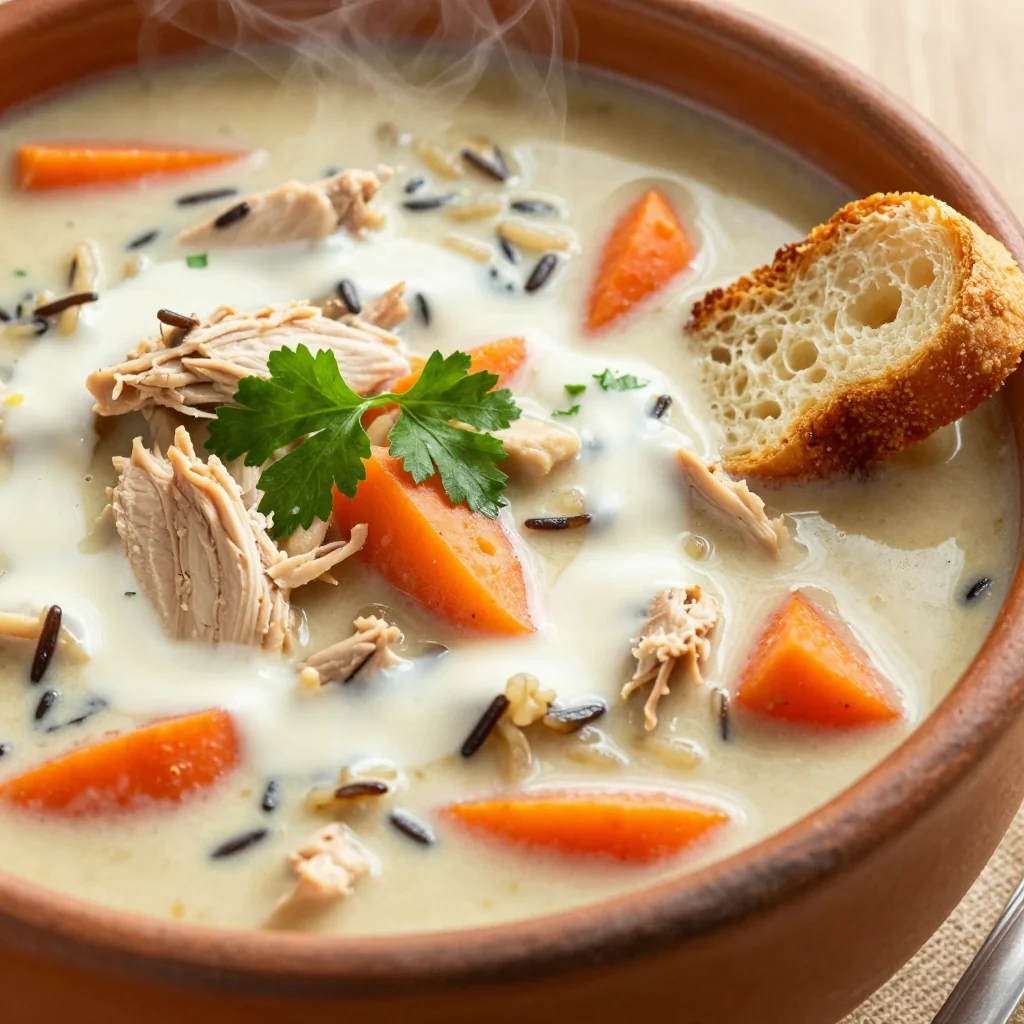 Budget Friendly Creamy Chicken and Wild Rice Soup That is a Crowd Pleaser