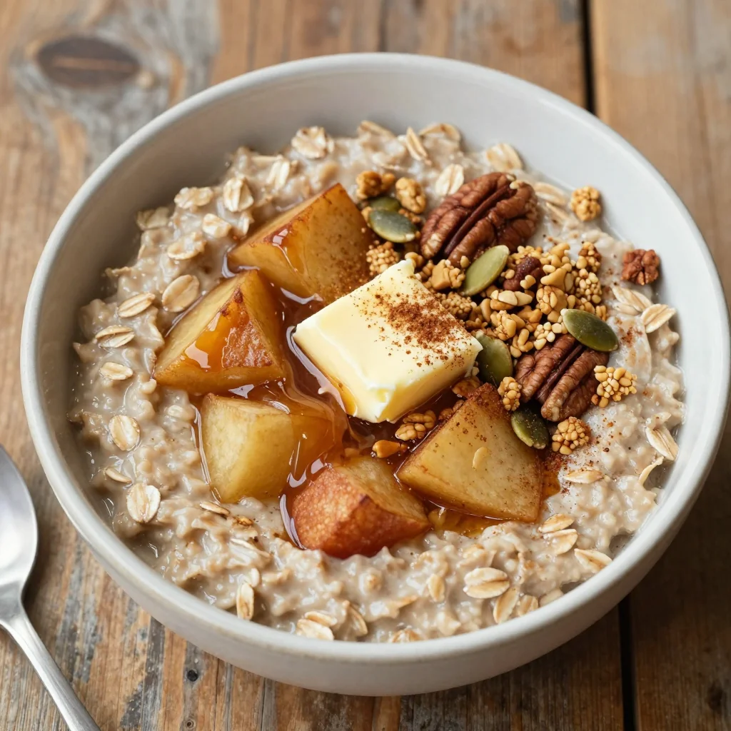 Warm Apple and Maple Oatmeal with a Crunchy Topping