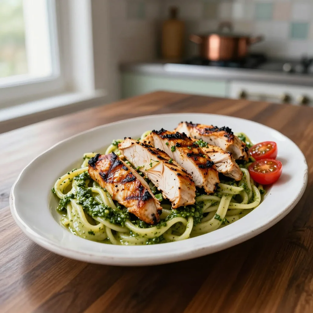 Creamy Pesto Pasta with Grilled Chicken
