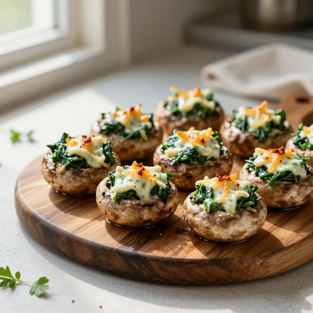 Creamy Spinach and Artichoke Dip Stuffed Mushrooms