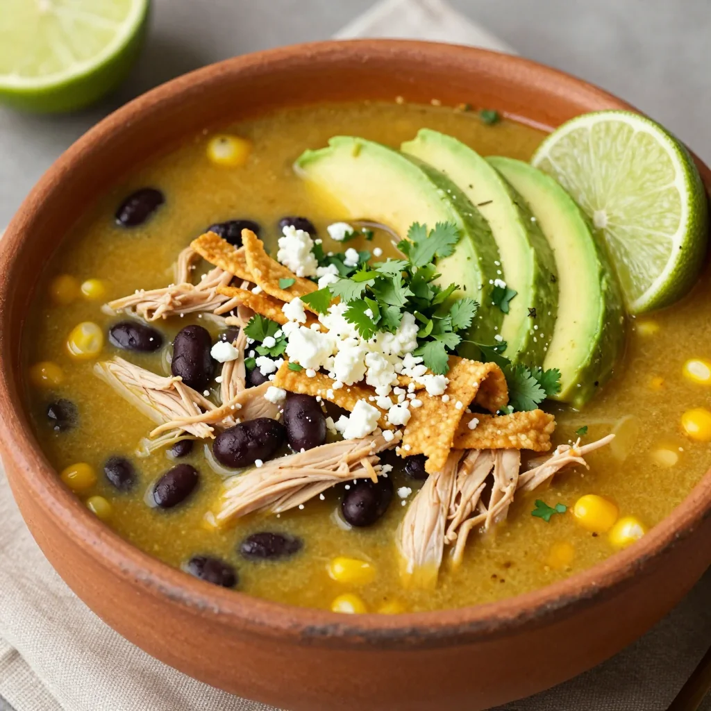 High Protein Slow Cooker Chicken Tortilla Soup with Avocado