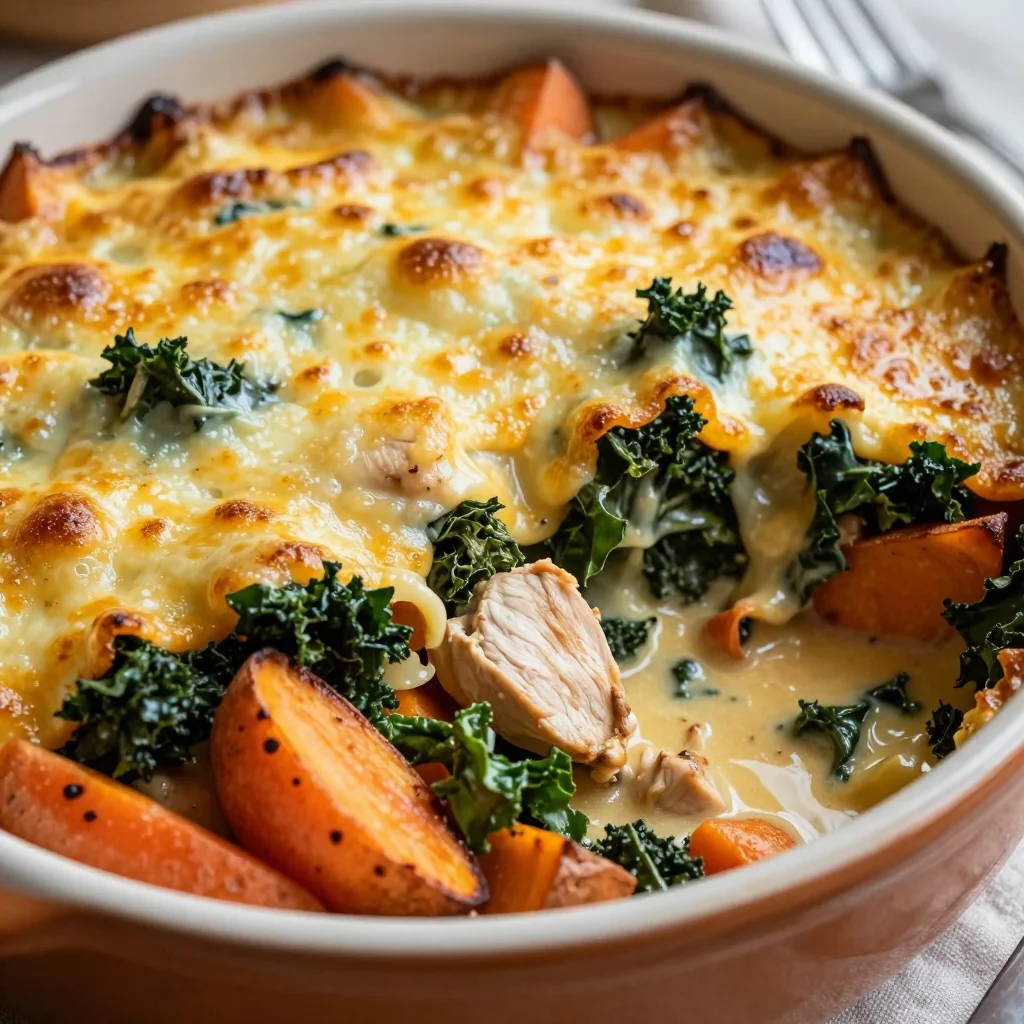 onepot chicken and kale casserole with roasted winter vegetables for weeknights