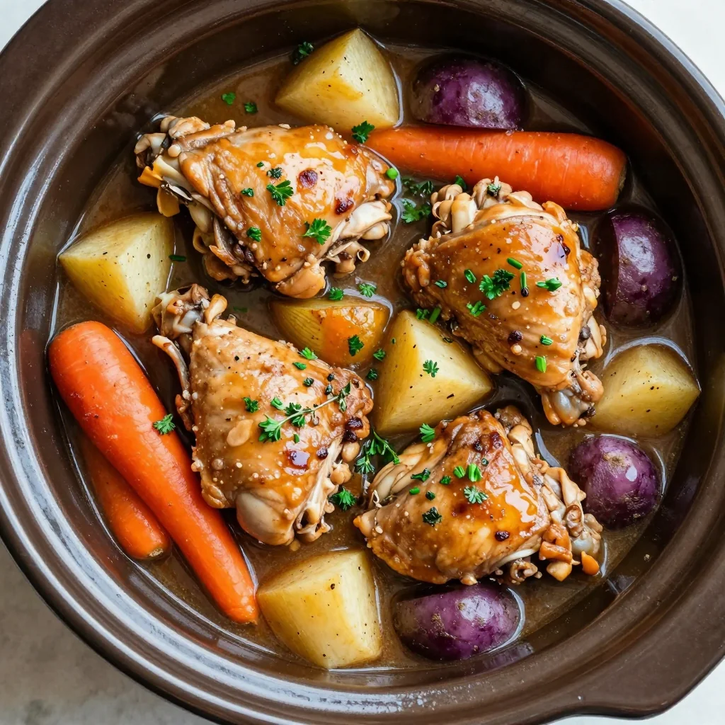 slow cooker chicken stew with root vegetables and fresh herbs