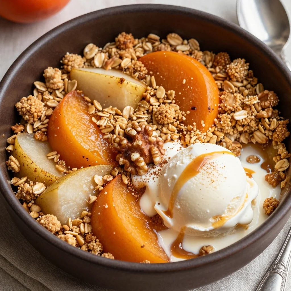 rustic pear and persimmon crisp with oat topping for cozy desserts