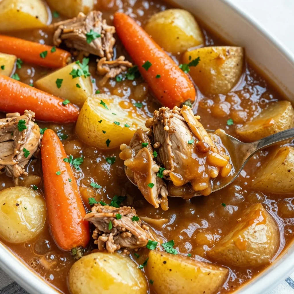 warm slow cooker turkey and root vegetable casserole for comfort