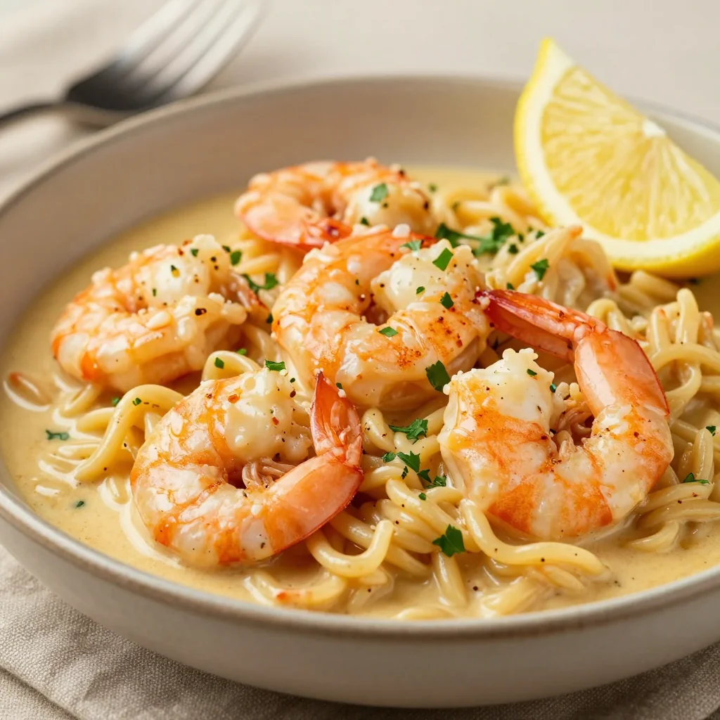 One Pan Creamy Garlic Shrimp and Orzo Pasta Recipe