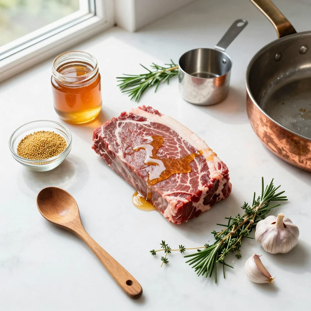 All ingredients for Slow Cooker Corned Beef Brisket with Honey Glaze
