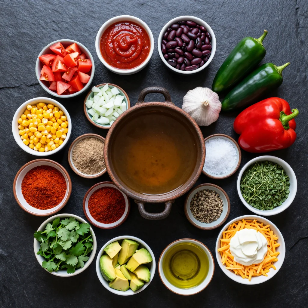 Hearty Veggie Chili ingredients neatly arranged