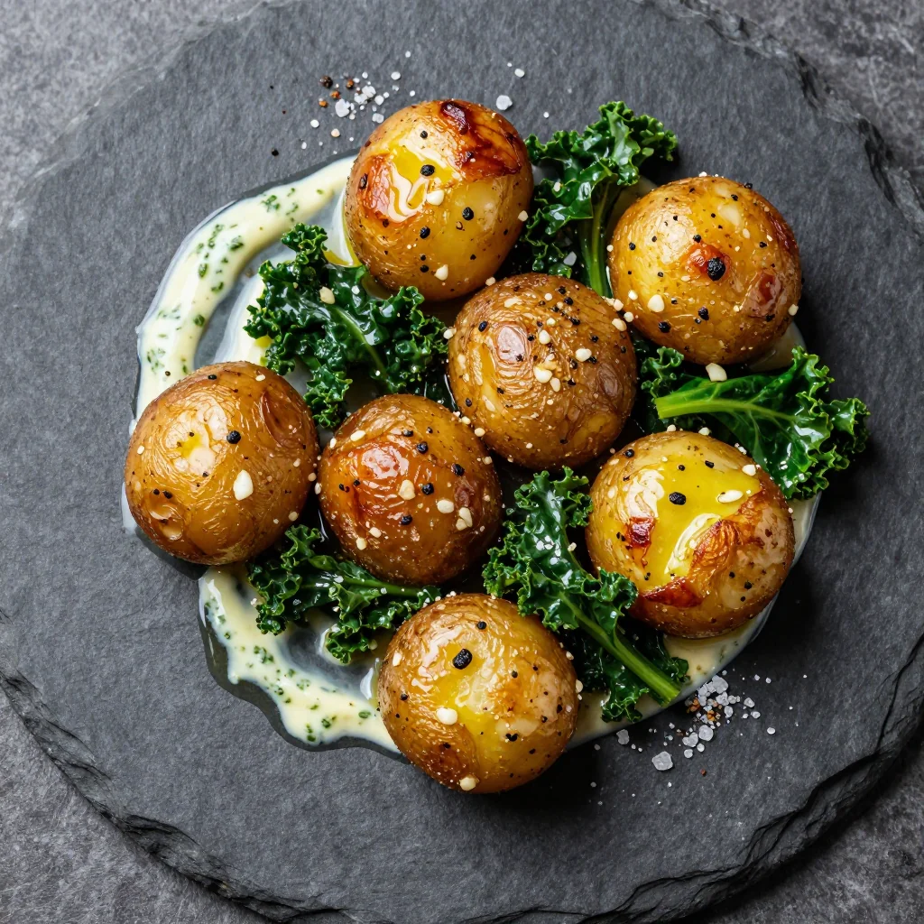 creamy garlic roasted potatoes and winter greens for clean eating