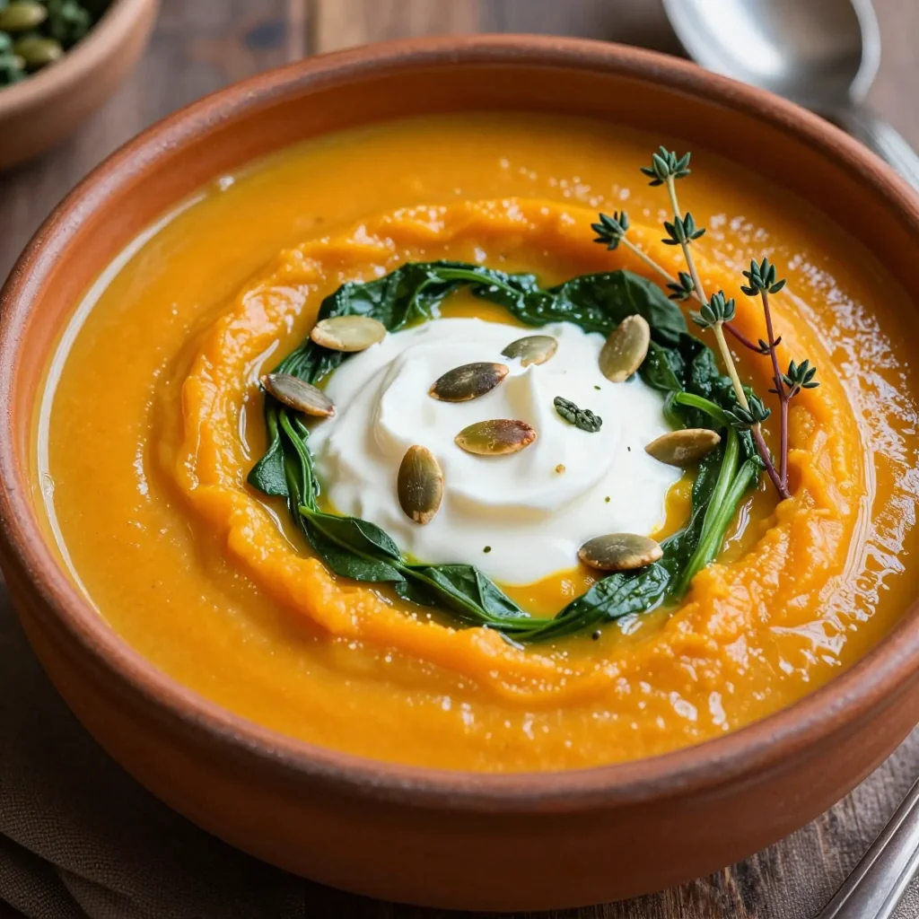 warm sweet potato and spinach soup for cold family nights