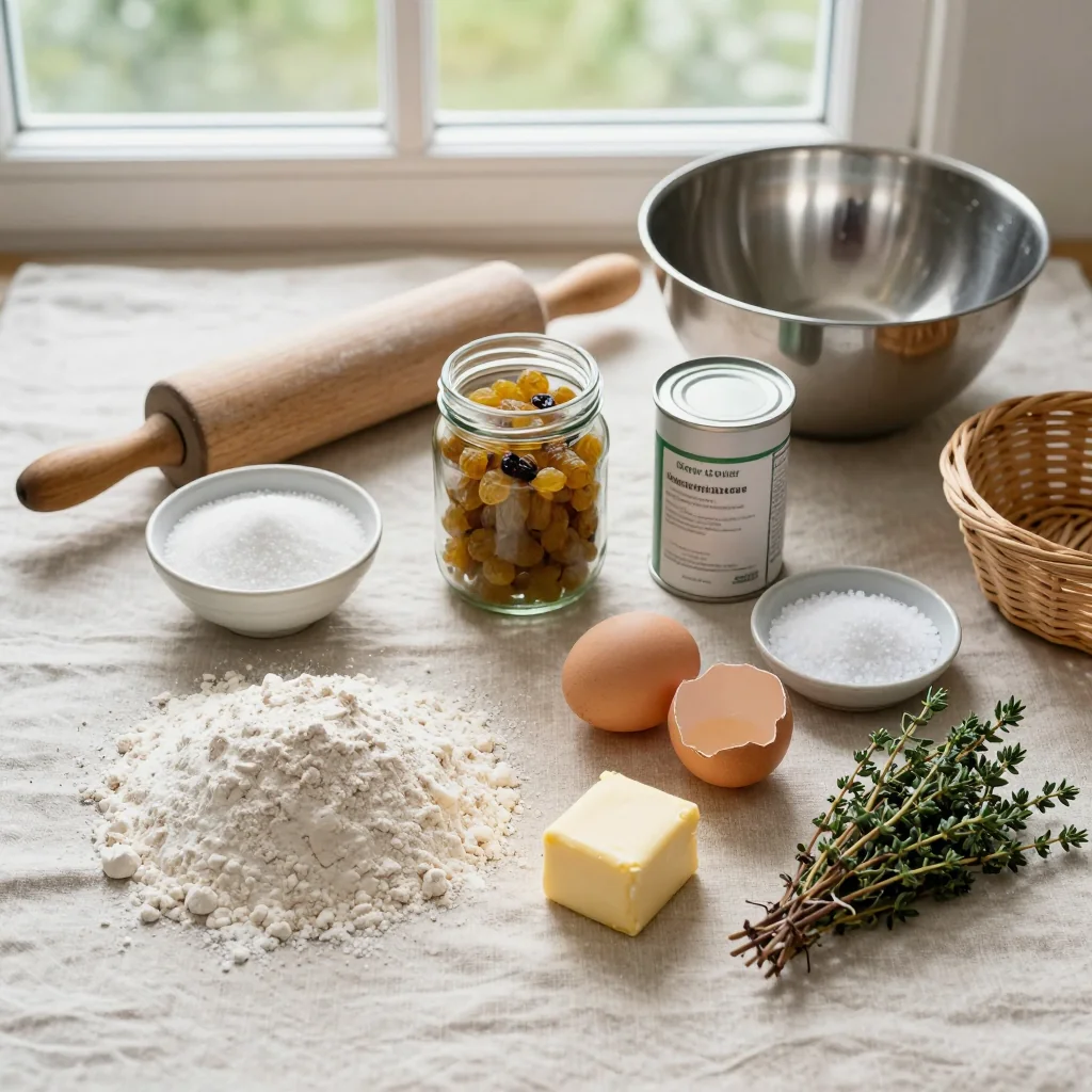 All ingredients for Traditional Irish Soda Bread with Raisins