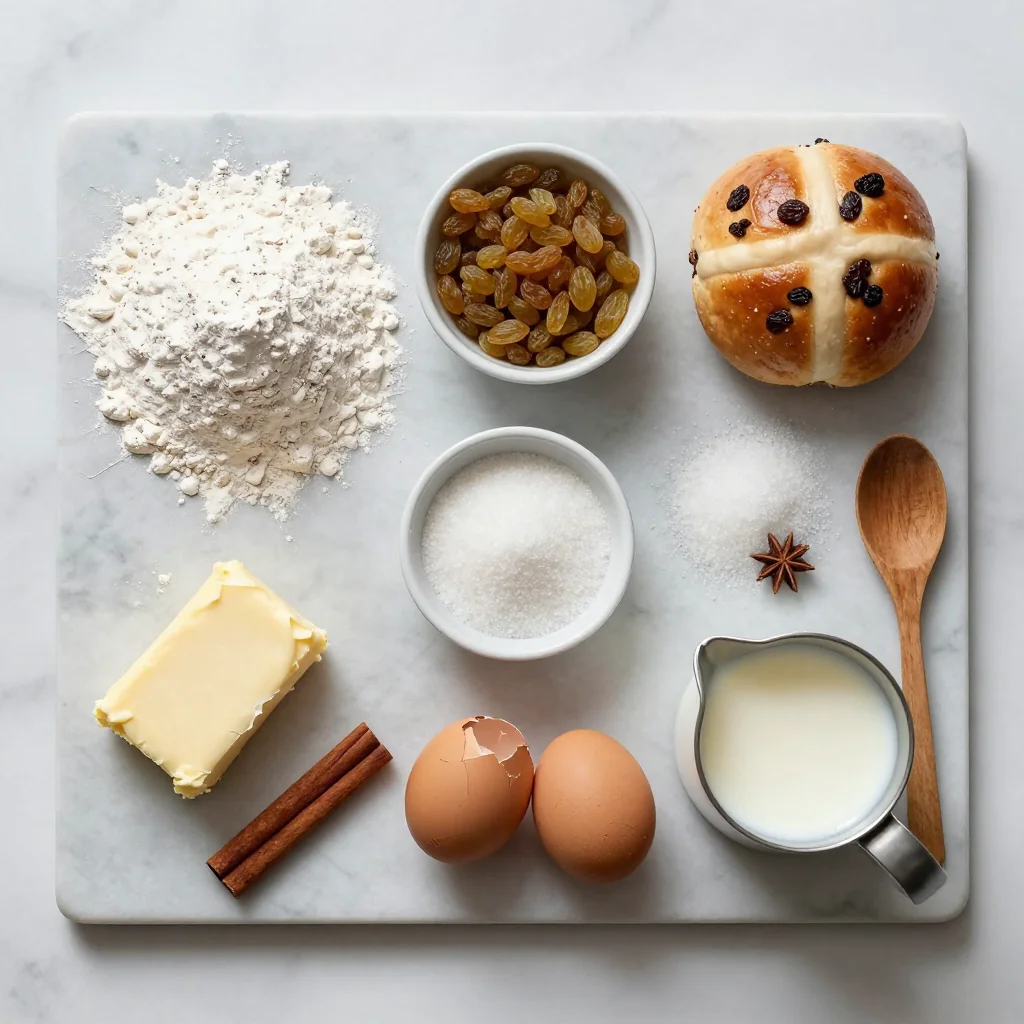 All ingredients laid out for Hot Cross Buns