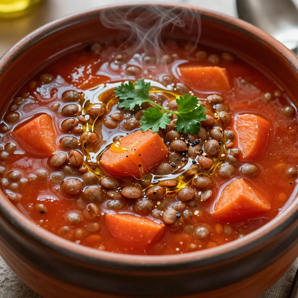 Pantry Clean Out Slow Cooker Lentil Soup with Canned Tomatoes