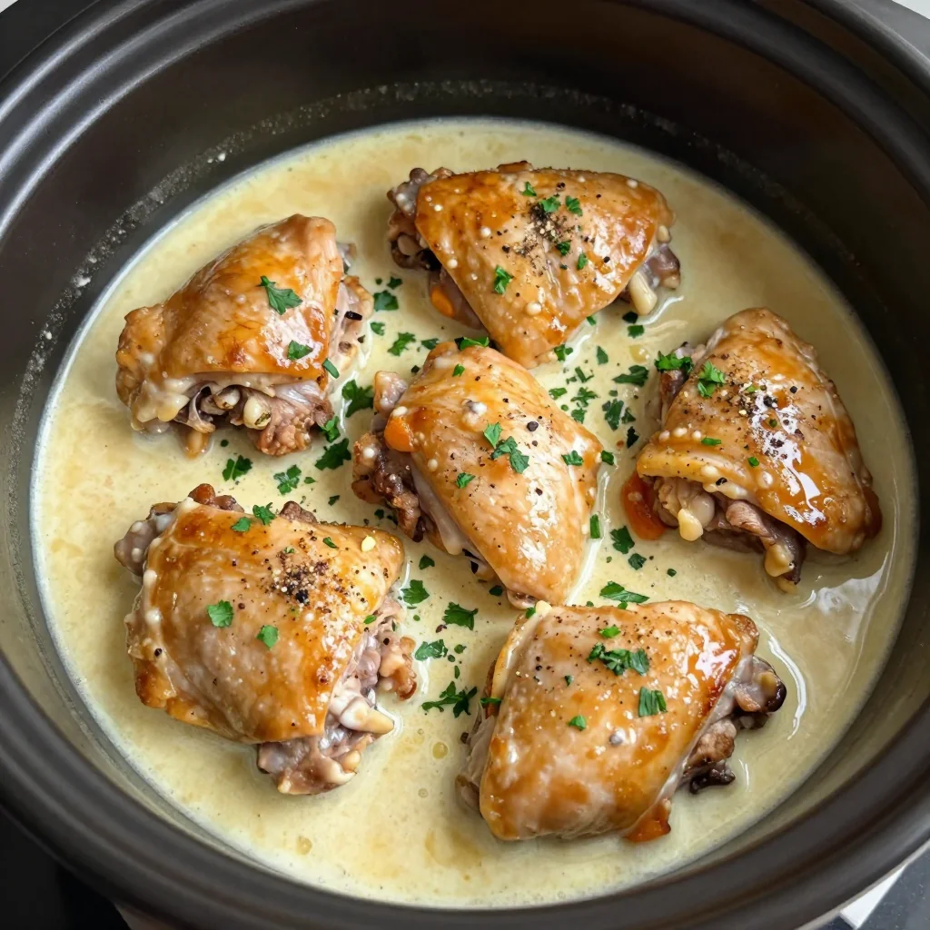 Creamy Garlic Chicken Thighs in a Slow Cooker