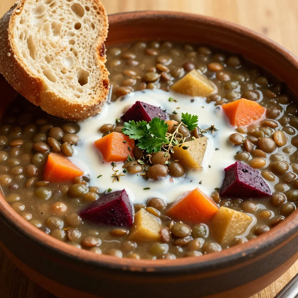 high protein lentil and root vegetable soup for chilly january evenings