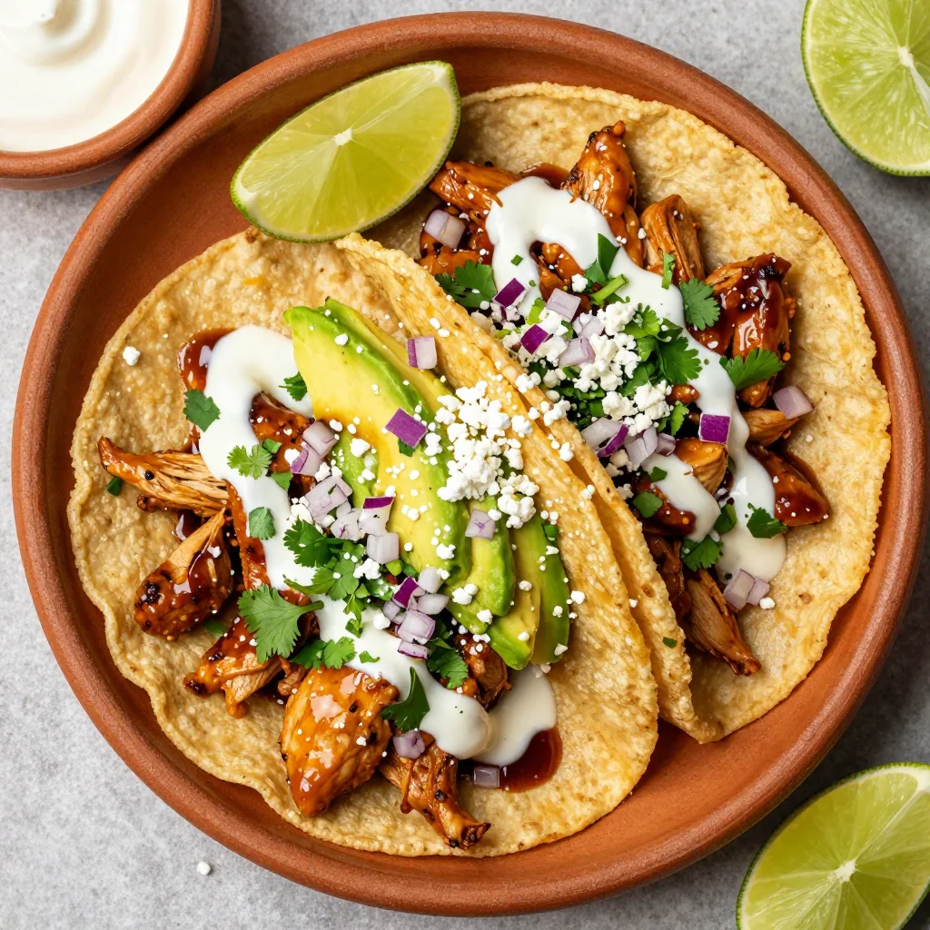 Spicy Chicken Tinga Tacos with Creamy Avocado Lime