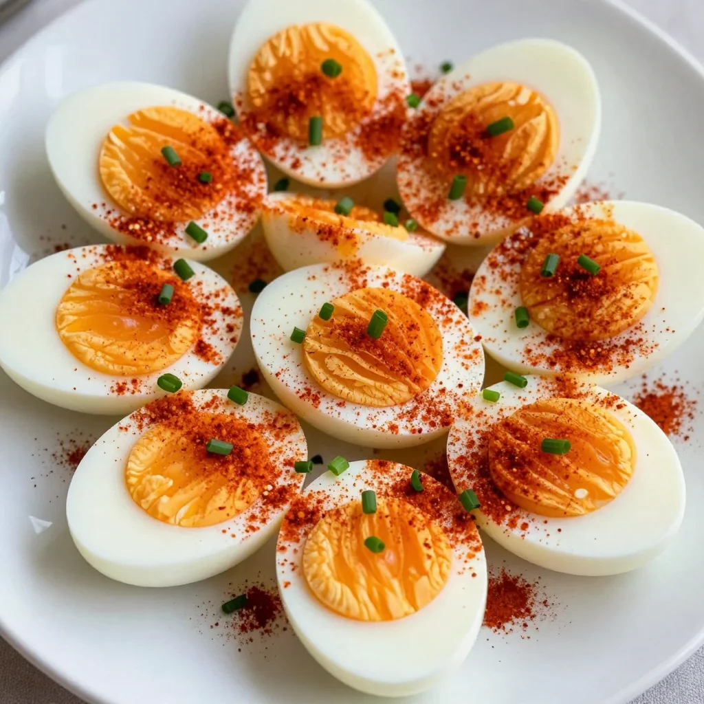 NFL Playoff Deviled Eggs with Paprika and Chives