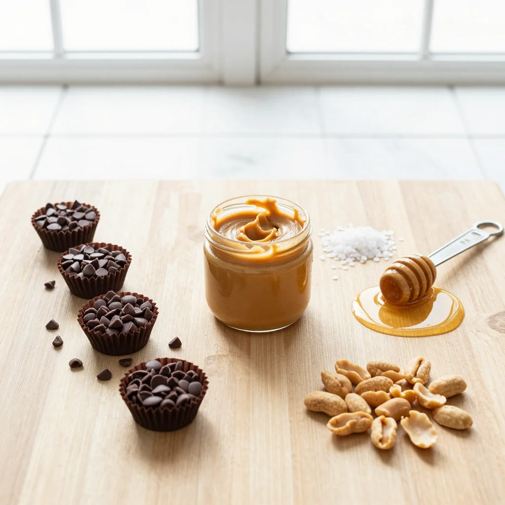 All ingredients for Peanut Butter Cups Homemade with Dark Chocolate