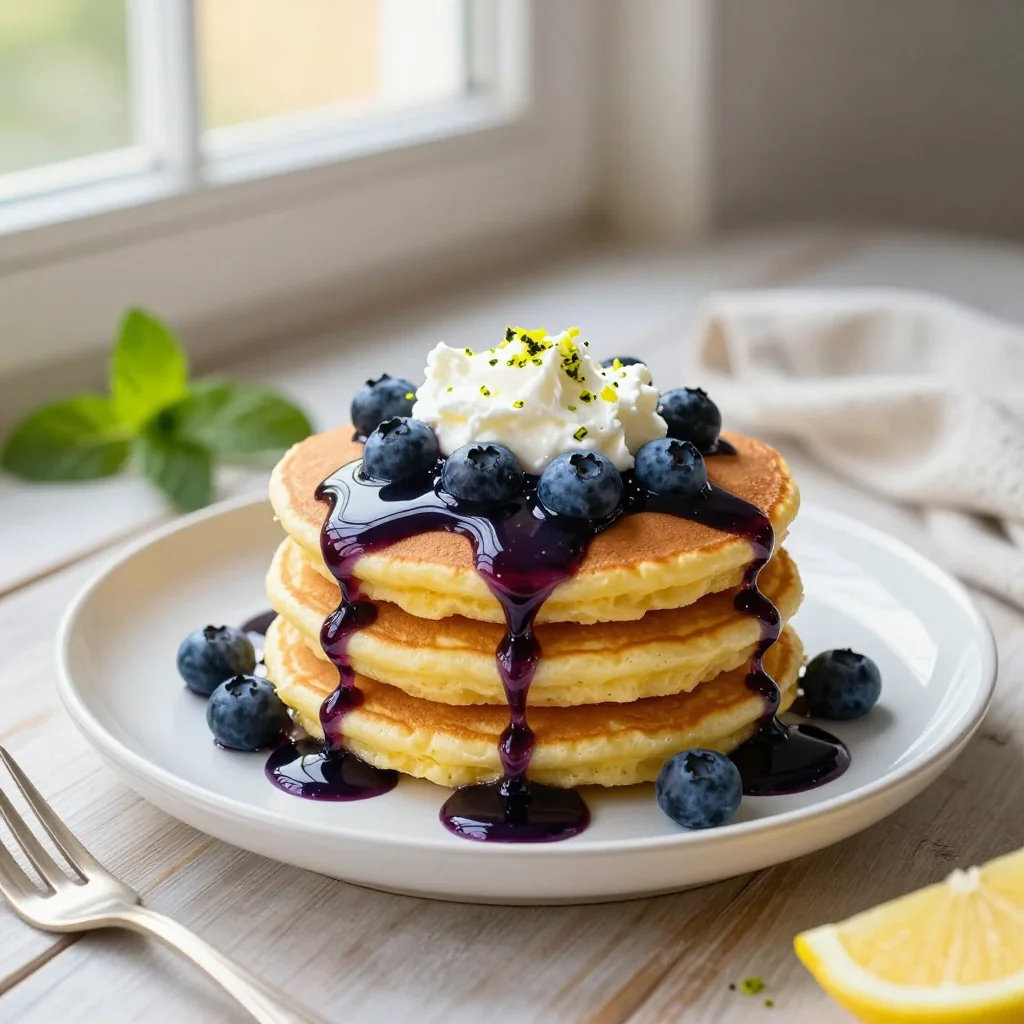 Lemon Ricotta Pancakes with Fresh Blueberry Syrup