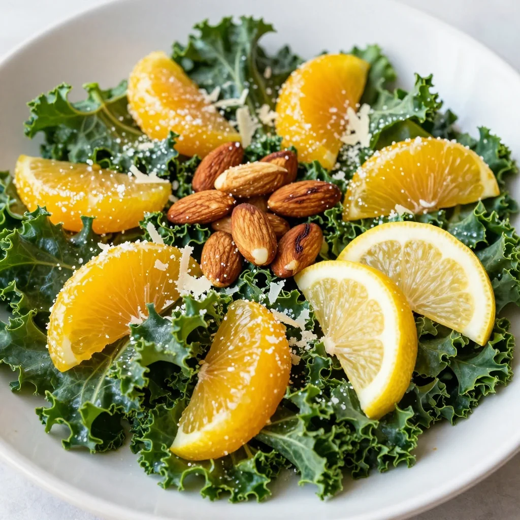 warm citrus and kale salad with orange and lemon dressing
