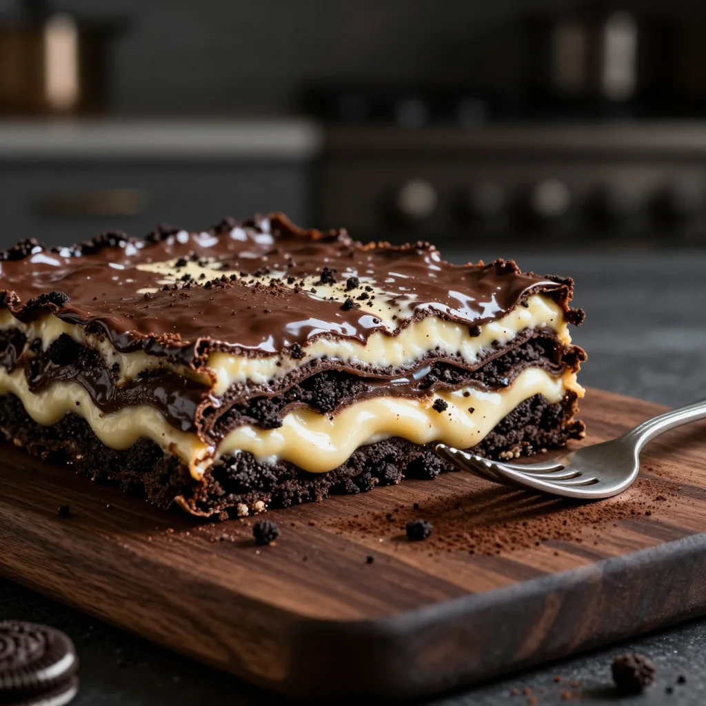 Chocolate Lasagna with Oreo Crust and Pudding