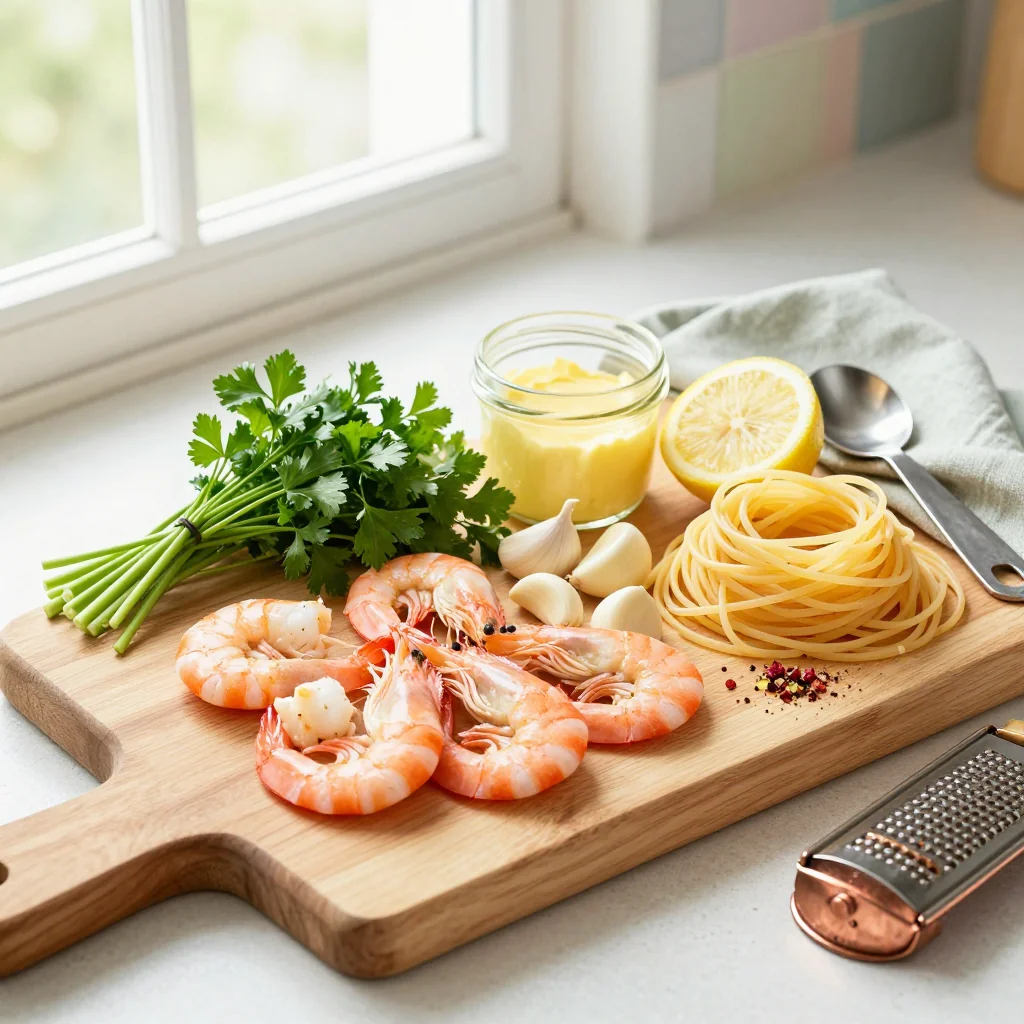 All ingredients for Lemon Garlic Butter Shrimp Pasta