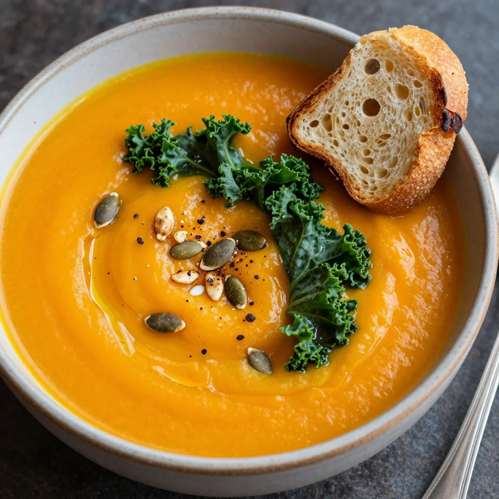 creamy butternut squash and kale soup for cozy winter days