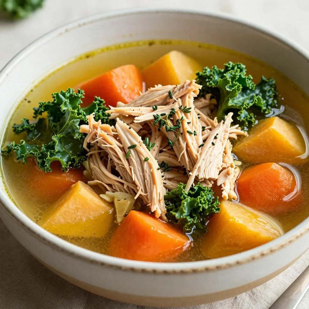 batch cook warm chicken and root vegetable soup for family meal prep