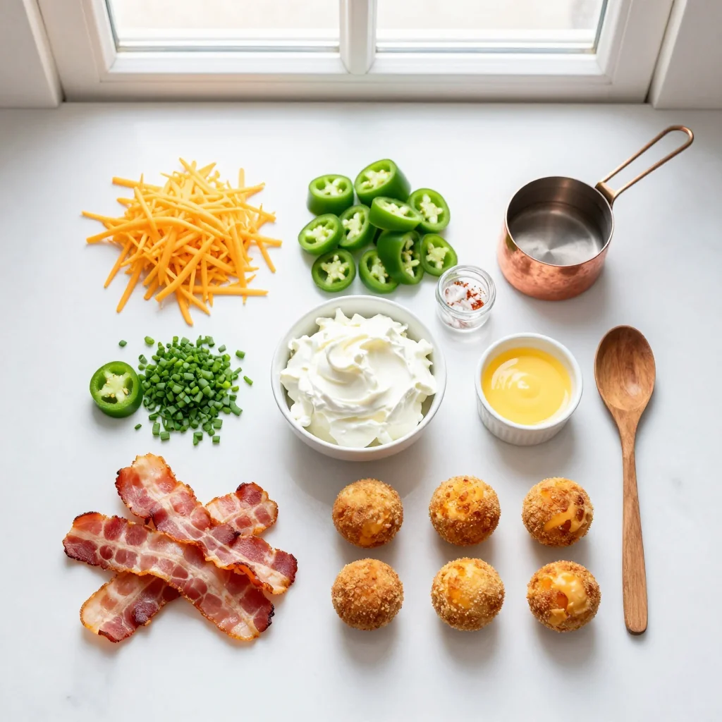 All ingredients for Jalapeno Popper Cheese Ball with Bacon neatly arranged