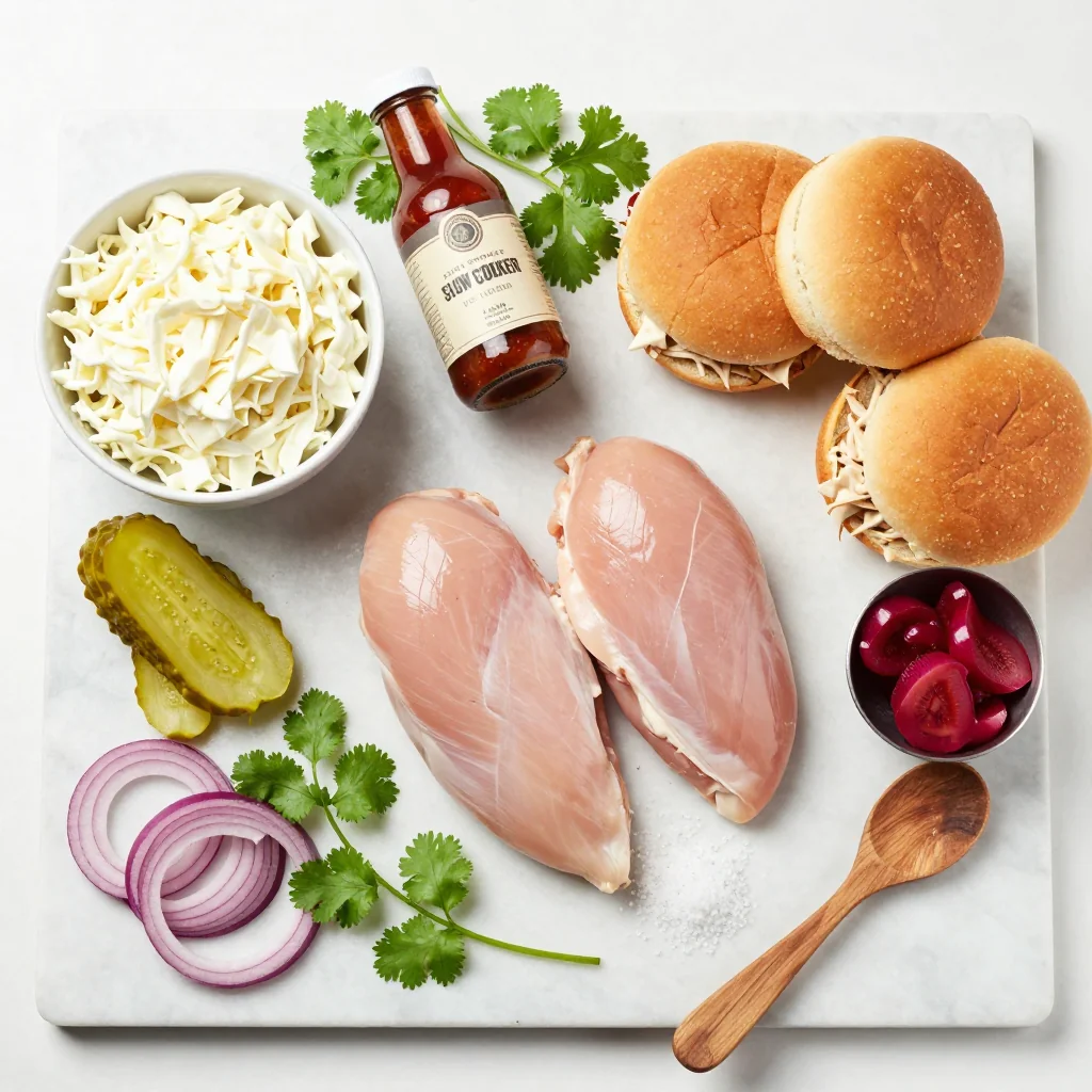 All ingredients for Slow Cooker Pulled Chicken Sandwiches