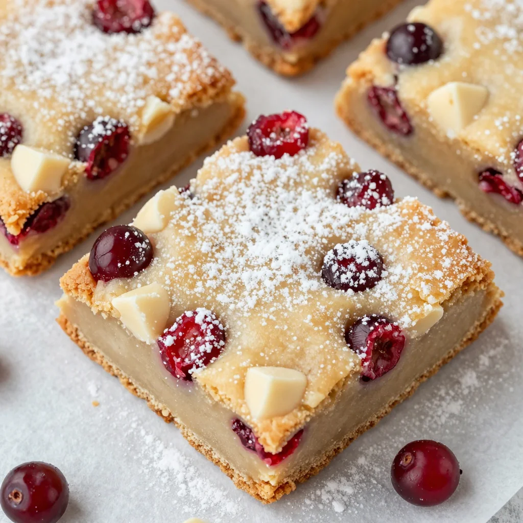 cranberry and white chocolate christmas cookie bars for holiday baking