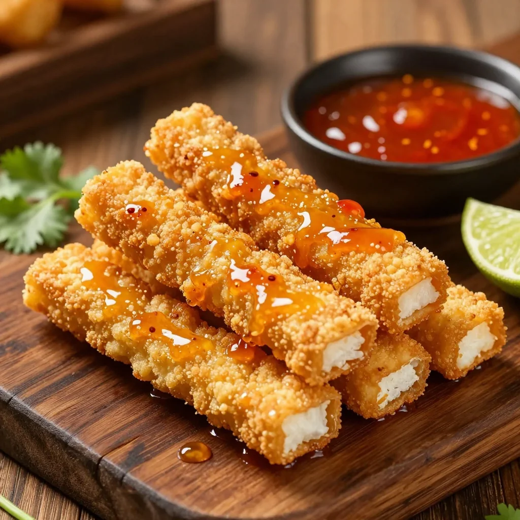 Crispy Baked Tofu Sticks With A Sweet Chili Sauce